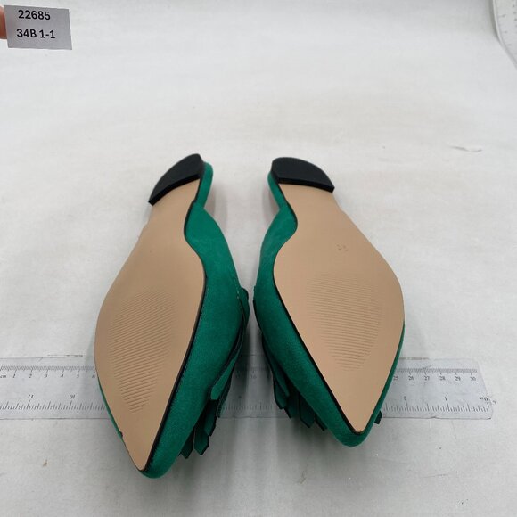 FSJ Womens Tassel Flat Mules Closed Pointed Toe, Loafers Backless Green Suede - Picture 6 of 7